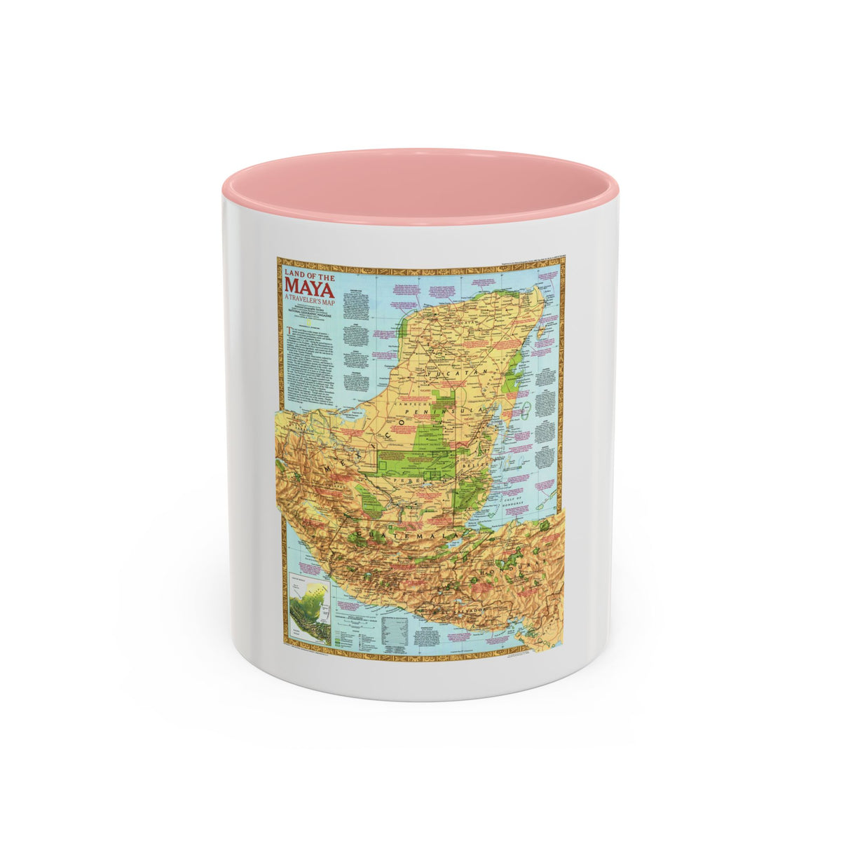 North America - Land of the Maya, A Traveller's Map (1990) (Map) Accent Coffee Mug
