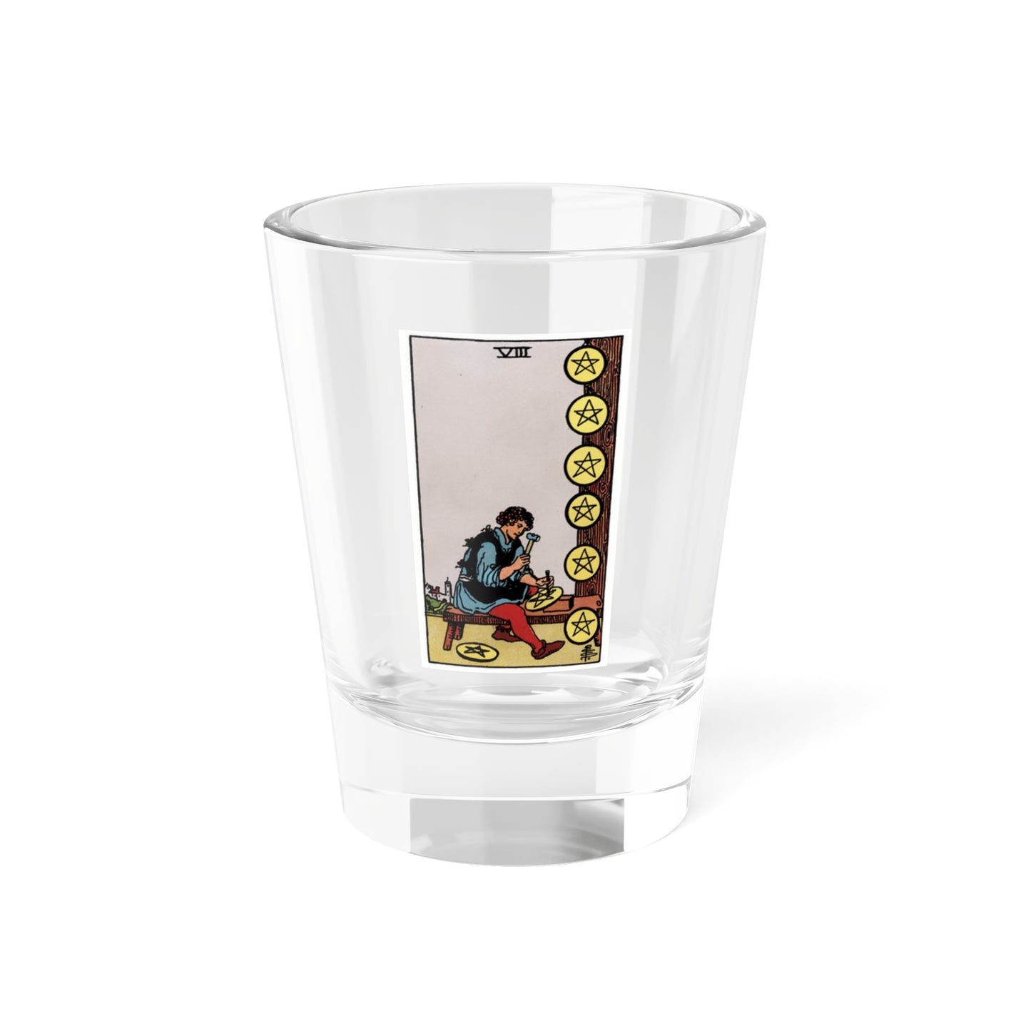 The 8 of Pentacles (Tarot Card) Shot Glass 1.5oz-1.5oz-Go Mug Yourself