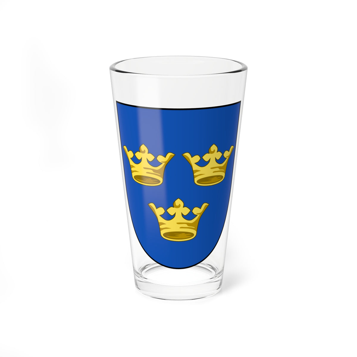 Three gold crowns with fleur-de-lis tops, two above and one below, on a flat royal blue heraldic shield.