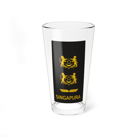 Black tapered shoulder board with two coats of arms in gold, a laurel wreath, and SINGAPURA at the base.