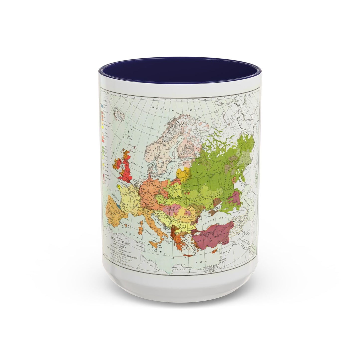 Europe & Adjoining Asia & Africa - The Races of (1919) (Map) Accent Coffee Mug