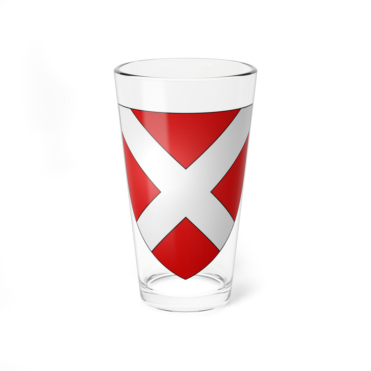 Simple red heraldic shield bearing a broad white saltire cross on a flat, minimal field with no other charges or text.