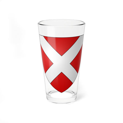 Simple red heraldic shield bearing a broad white saltire cross on a flat, minimal field with no other charges or text.