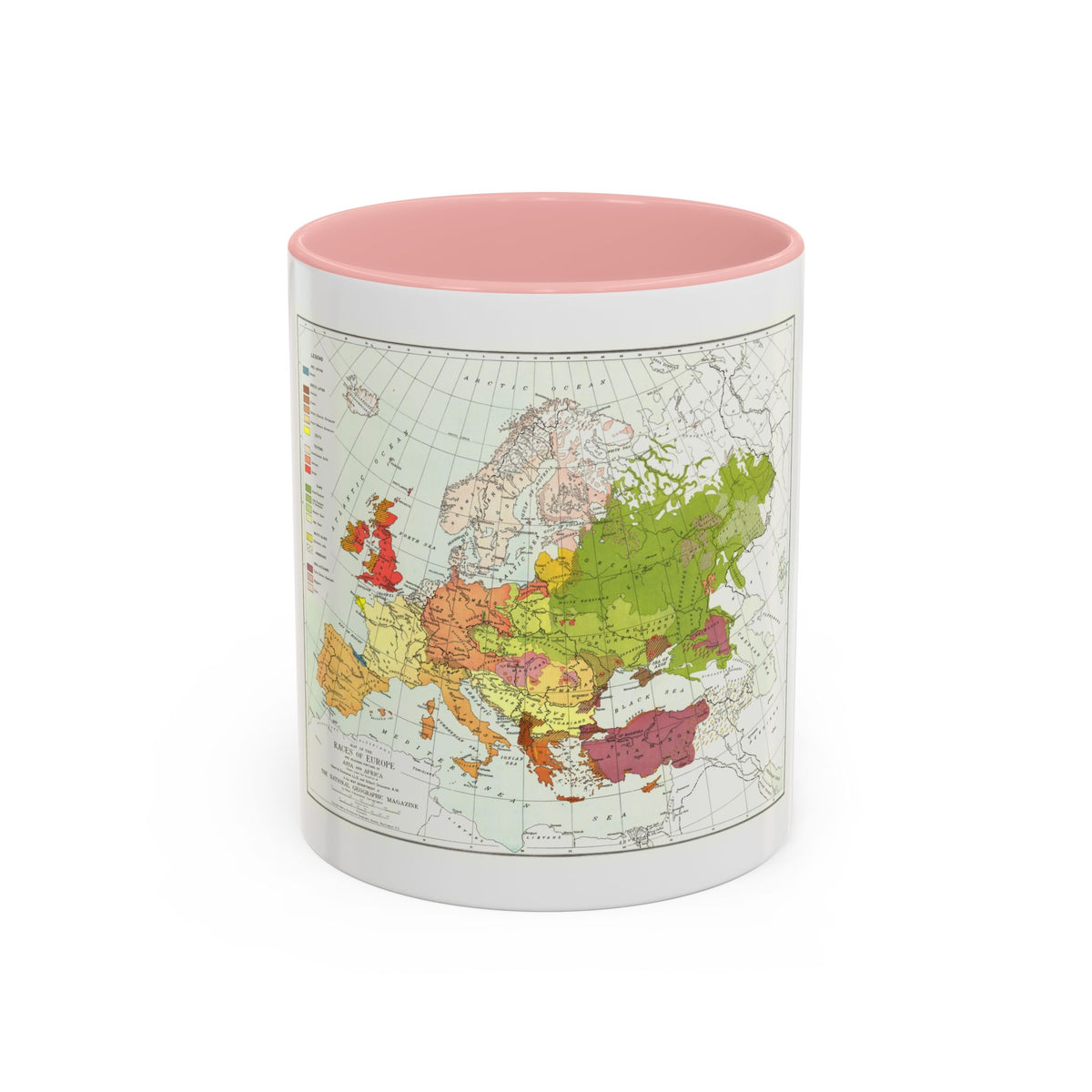 Europe & Adjoining Asia & Africa - The Races of (1919) (Map) Accent Coffee Mug