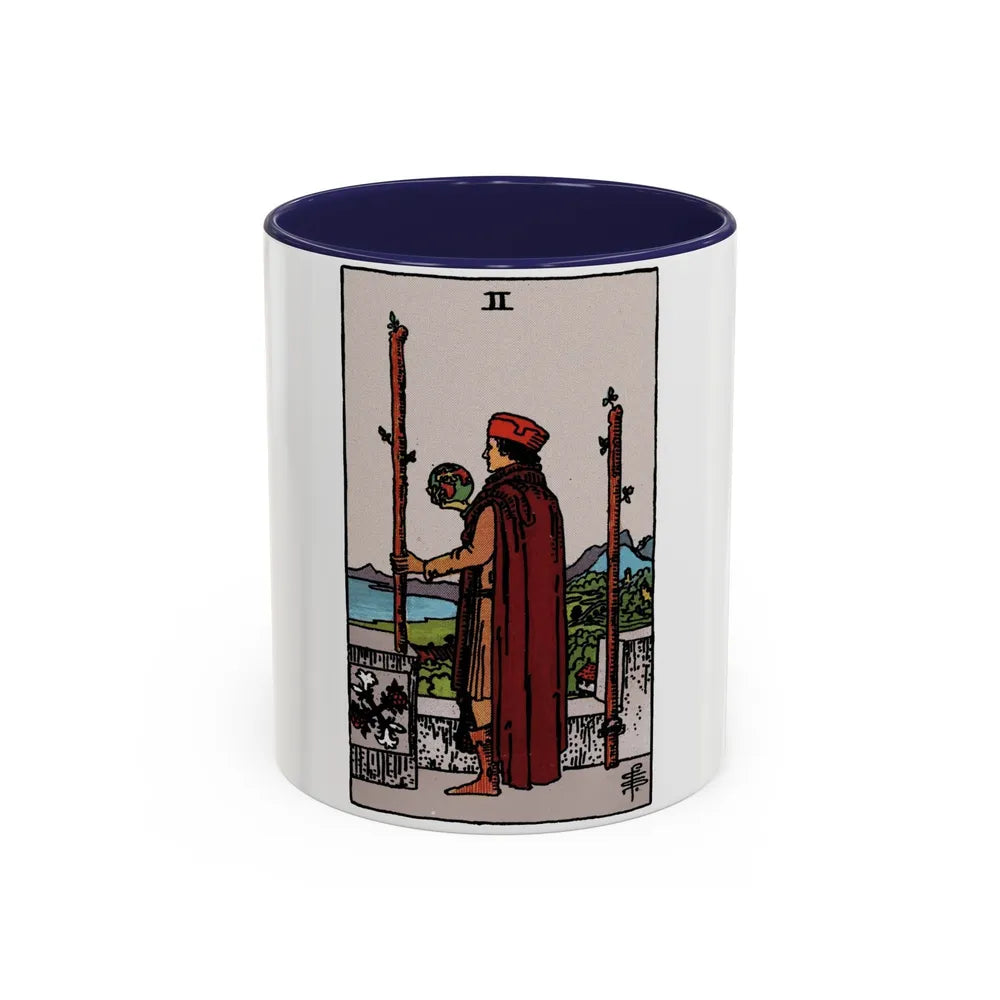 The 2 of Wands (Tarot Card) Accent Coffee Mug-11oz-Navy-Go Mug Yourself