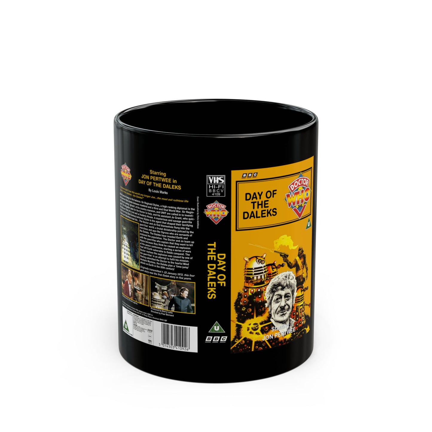 DOCTOR WHO DAY OF THE DALEKS (VHS COVER) - Black Coffee Mug