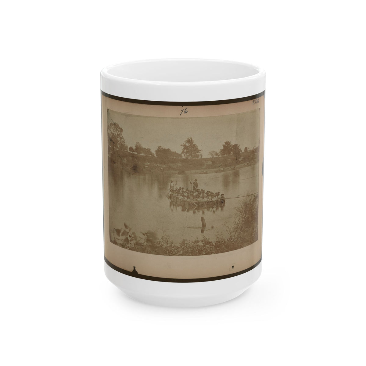 Military Construction In Northern Virginia  Raft Of Blanket Boats Ferrying Men Across The Potomac River (U.S. Civil War) White Coffee Mug