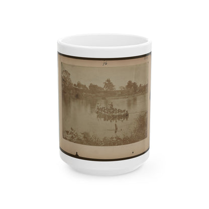 Military Construction In Northern Virginia  Raft Of Blanket Boats Ferrying Men Across The Potomac River (U.S. Civil War) White Coffee Mug