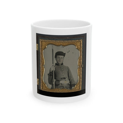 Private Peter Lauck Kurtz Of Company A, 5th Virginia Infantry Regiment, In Uniform With Musket And Revolver (U.S. Civil War) White Coffee Mug