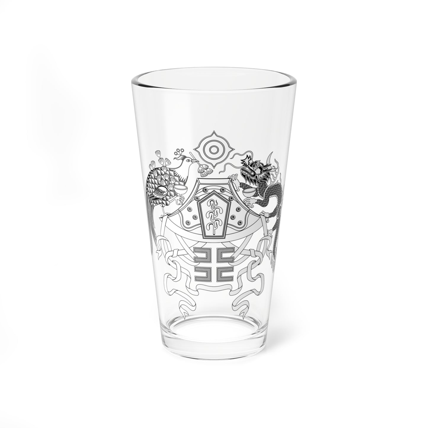 Twelve Symbols national emblem of China black and white (China) (Coat of Arms) Pint Glass 16oz