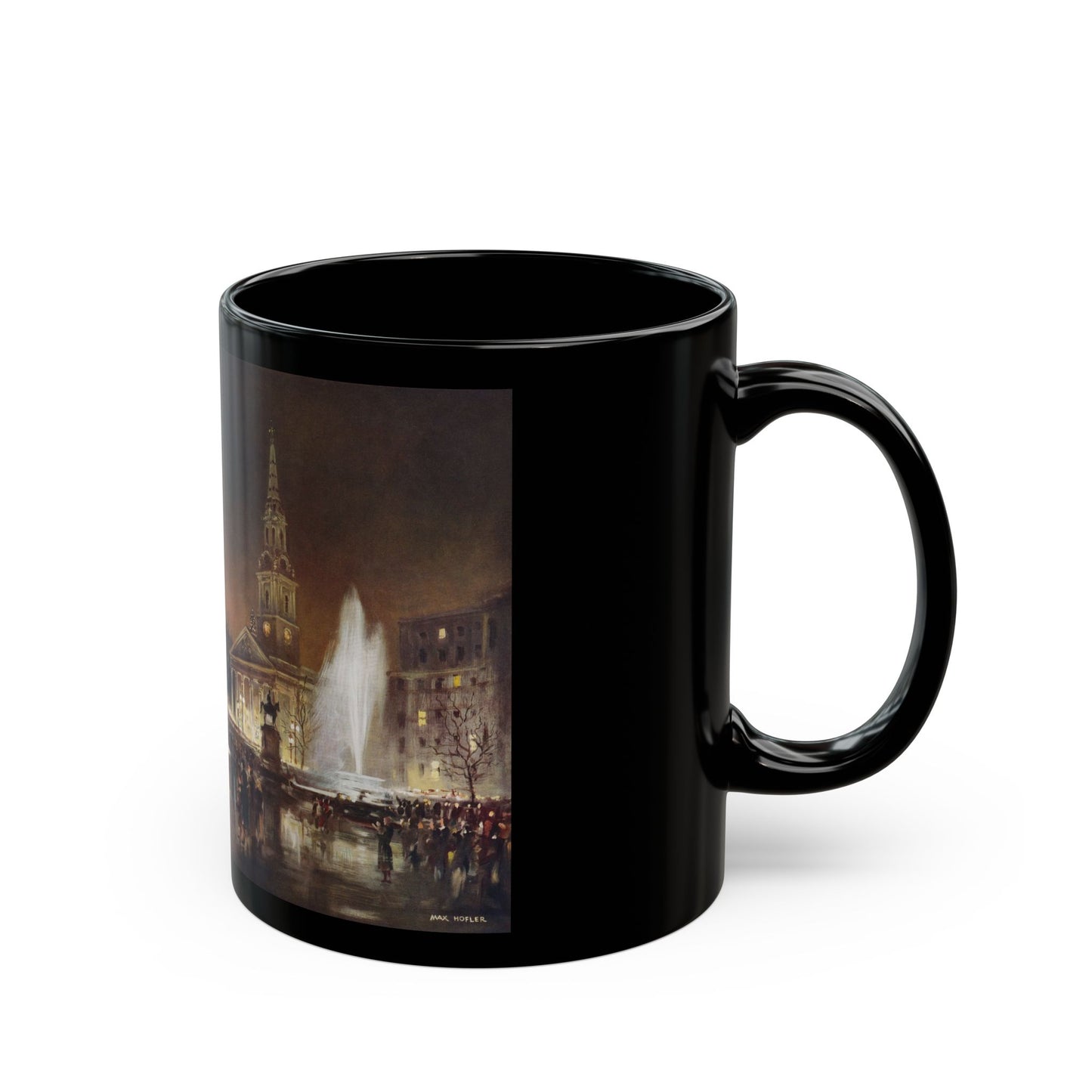 Christmas Eve At Trafalgar Square, Holly Leaves magazine, 1950 - Black Coffee Mug-Go Mug Yourself