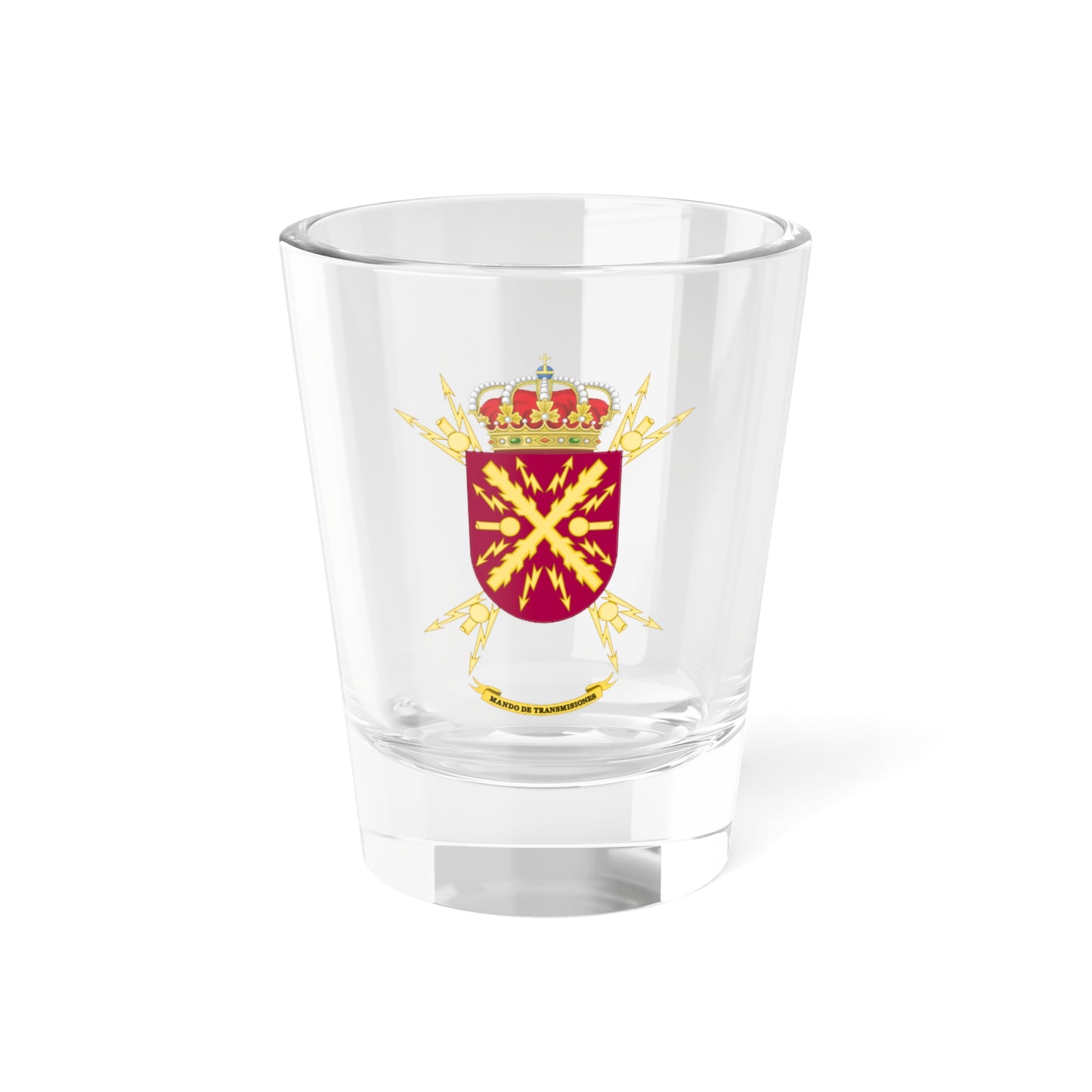 Former Coat of Arms of the Spanish Army Signals Command (Spain) (Coat of Arms) Shot Glass 1.5oz