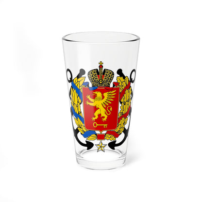 Heraldic emblem with a golden griffin on a red shield, a key, an imperial crown and black anchors in laurel wreaths.