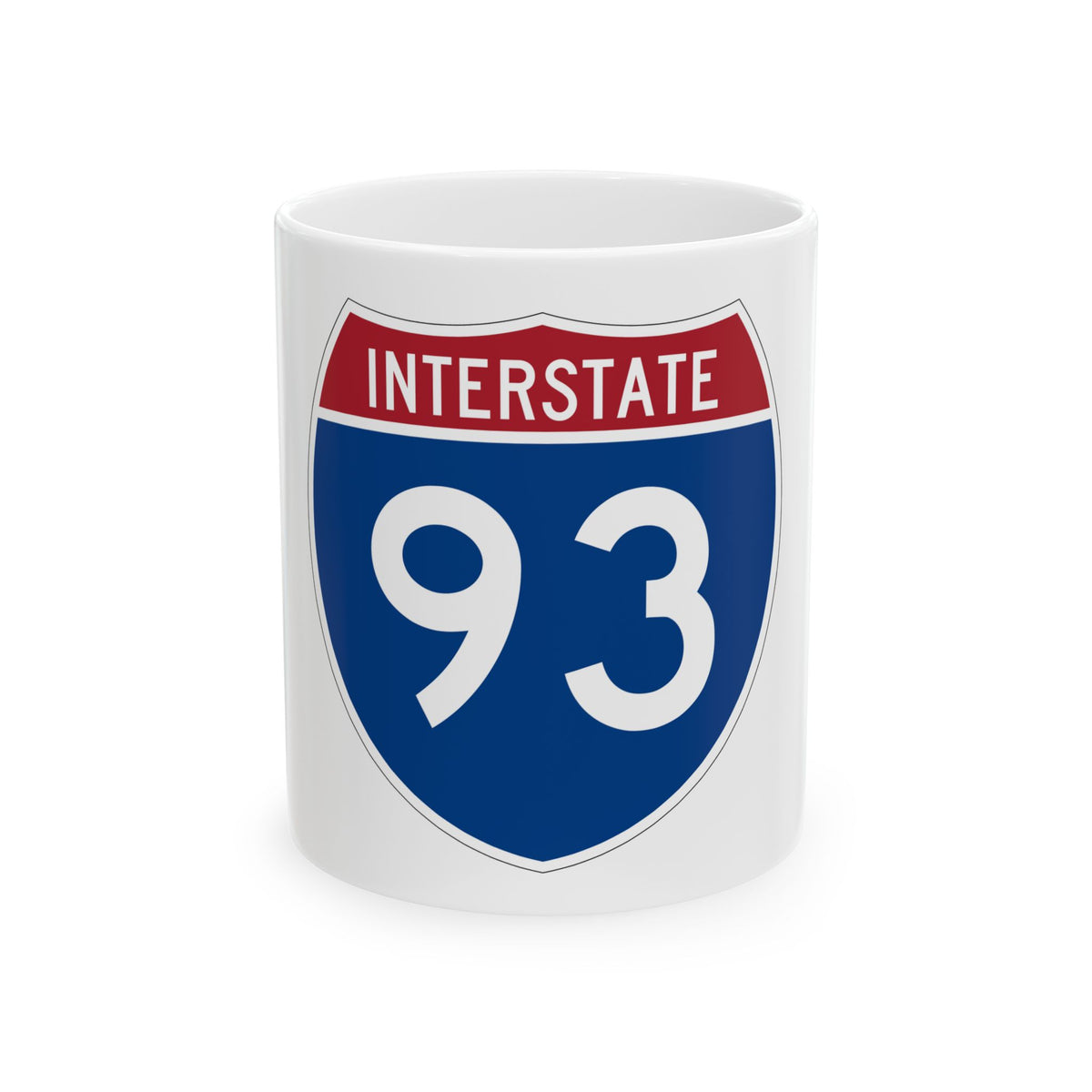 Navy and red US Interstate 93 route shield in flat vector style, with INTERSTATE in white across the red top band.