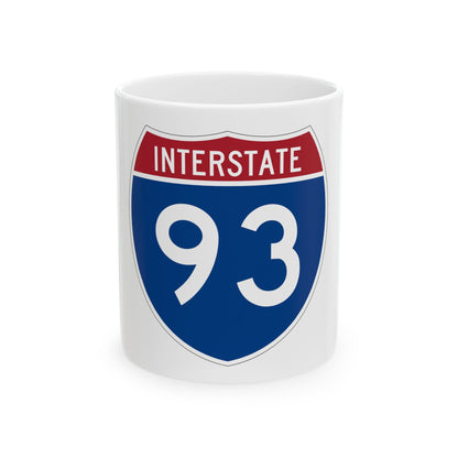 Navy and red US Interstate 93 route shield in flat vector style, with INTERSTATE in white across the red top band.