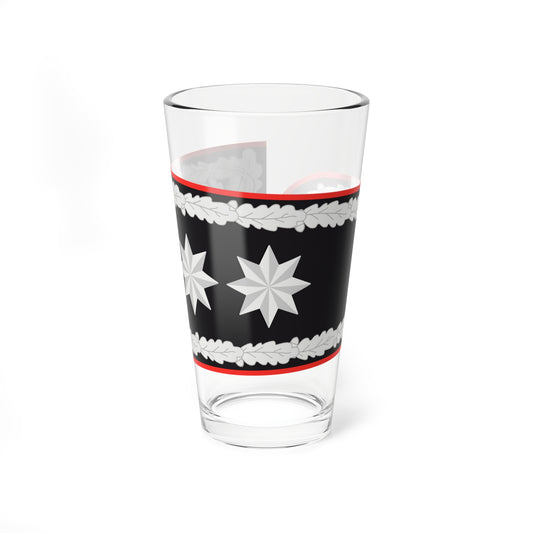 Horizontal black shoulder board with a laurel border, two silver eight-pointed stars and a round emblem.