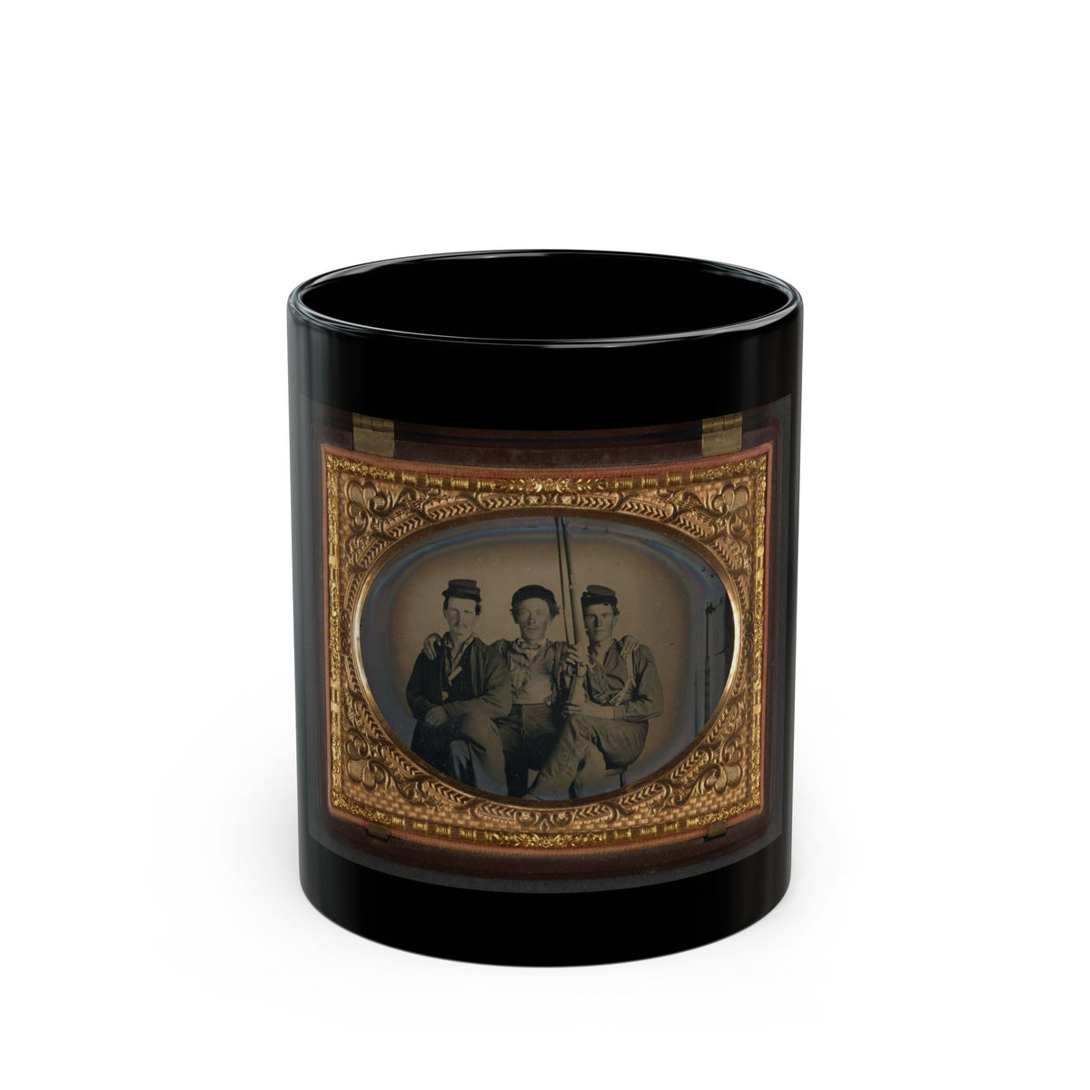 Three Unidentified Soldiers In Forage Caps With Musket, Probably Union Uniforms (U.S. Civil War) Black Coffee Mug