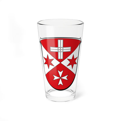 Red and white heraldic shield split diagonally, with two red stars and white crosses above and below.