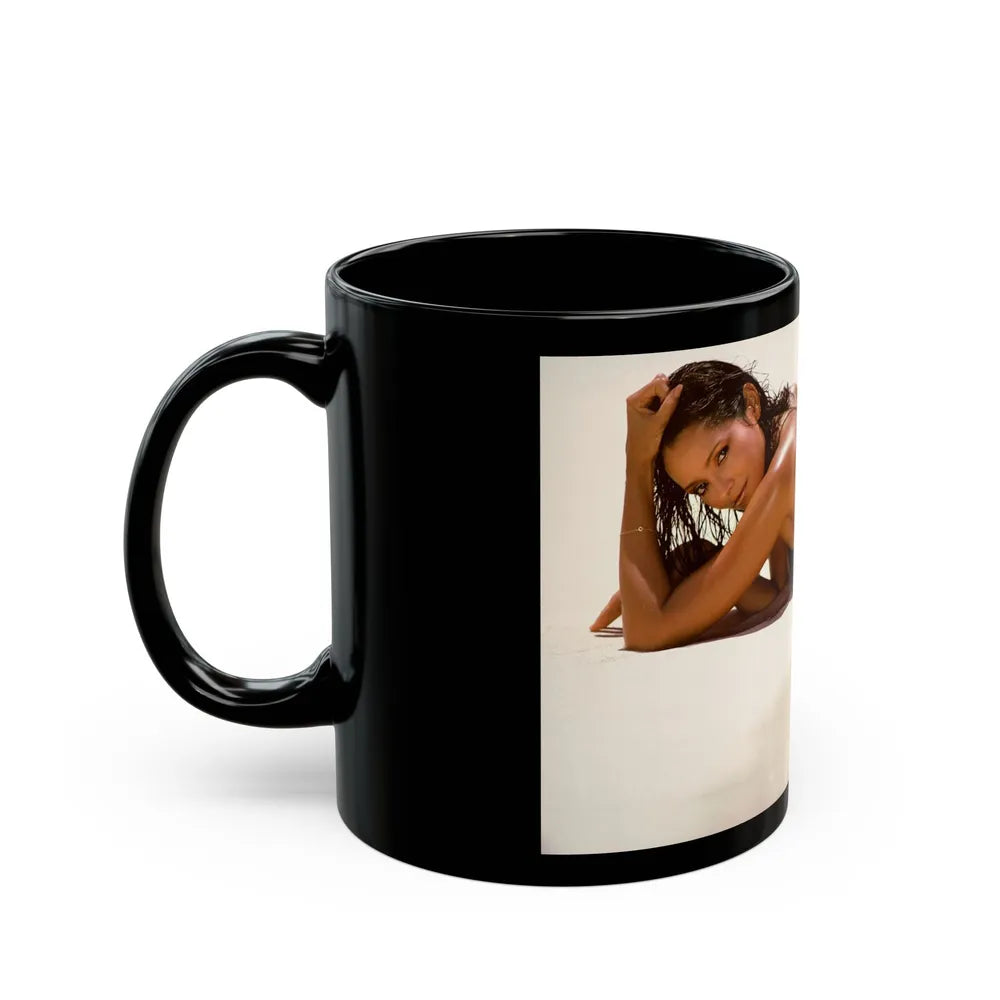 Barbara Carrera #97 (Vintage Female Icon) Black Coffee Mug-Go Mug Yourself