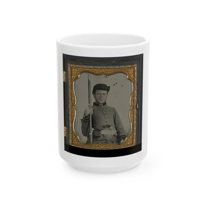 Private Peter Lauck Kurtz Of Company A, 5th Virginia Infantry Regiment, In Uniform With Musket And Revolver (U.S. Civil War) White Coffee Mug