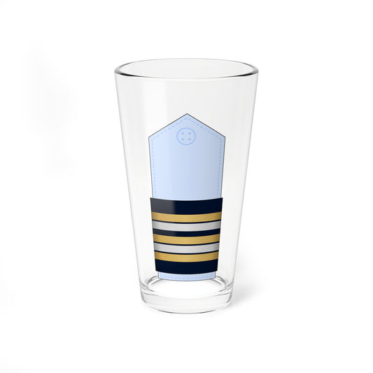 Pale blue military shoulder board with a navy band crossed by four alternating gold and silver stripes.