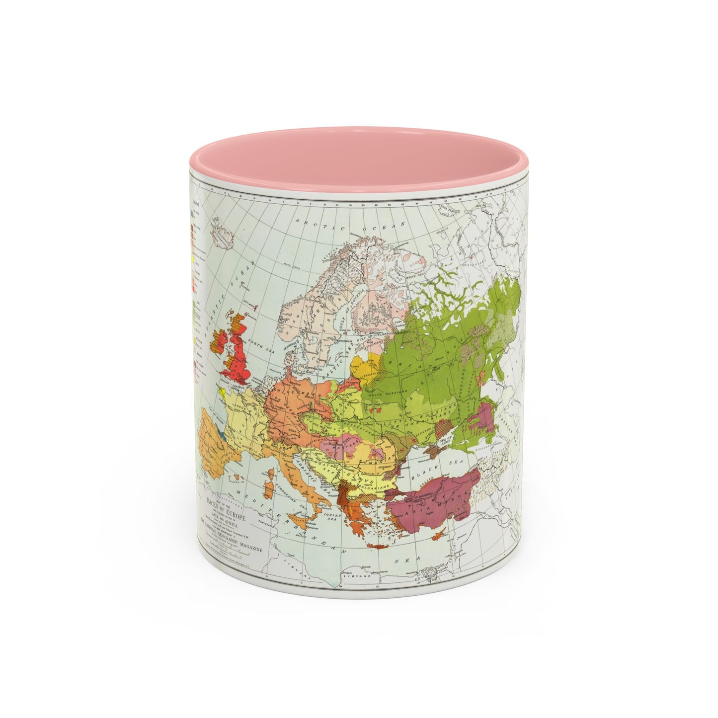 Europe & Adjoining Asia & Africa - The Races of (1919) (Map) Accent Coffee Mug