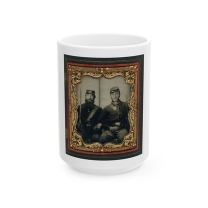 Two Unidentified Soldiers In Union Uniforms And Forage Caps With Saber And Musket (U.S. Civil War) White Coffee Mug