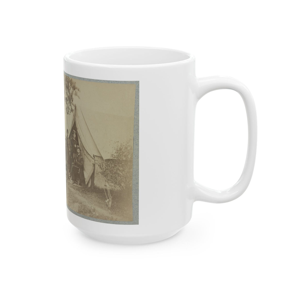 Group Of Five Officers Outside A Tent With A Man Sitting On A Horse In The Background (U.S. Civil War) White Coffee Mug