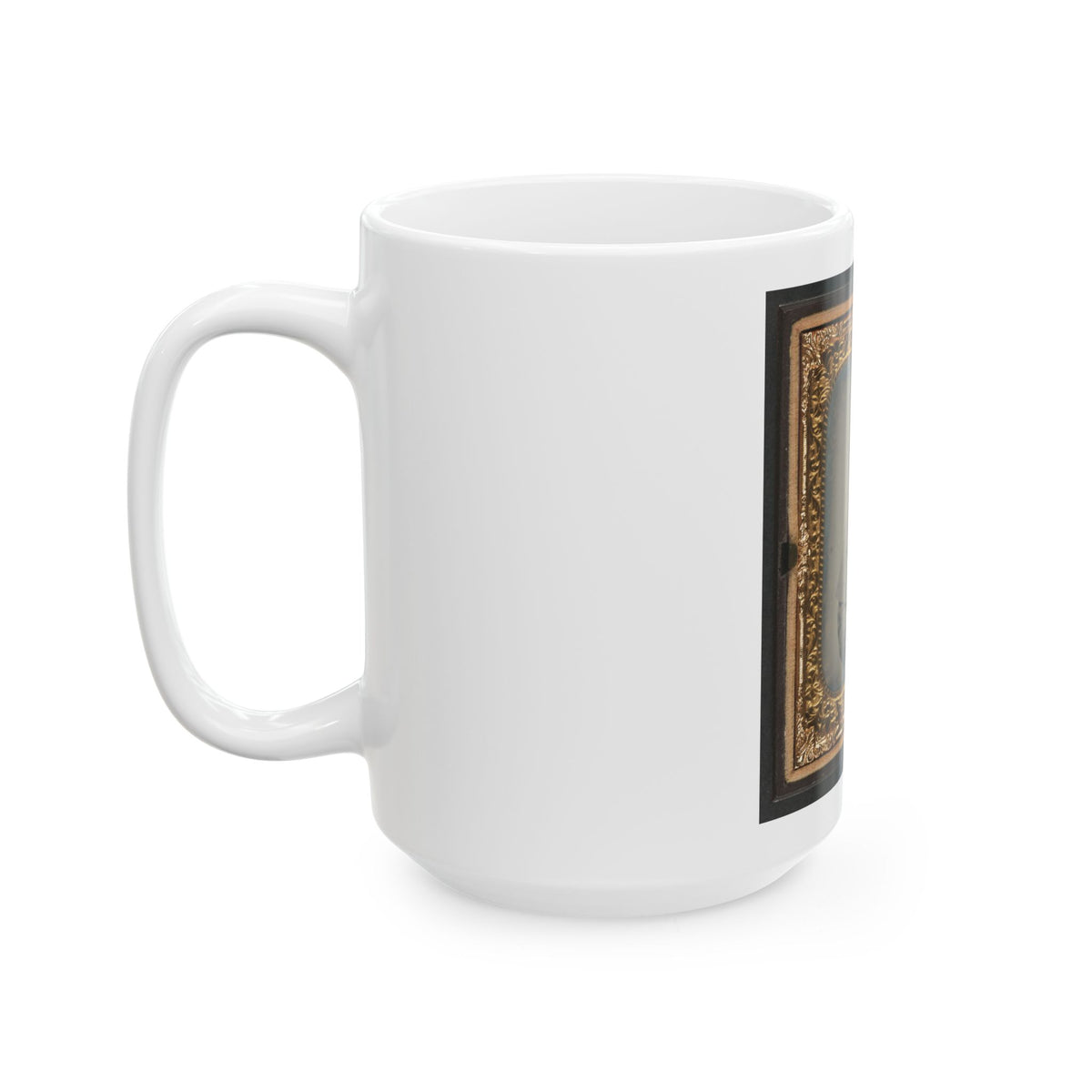 Unidentified Soldier In Union Greatcoat Holding Kepi With Infantry Company A Insignia (U.S. Civil War) White Coffee Mug