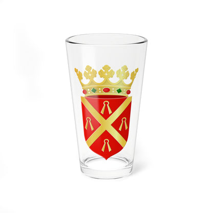 Heraldic shield with a yellow saltire and four keys on a crimson field, topped by a crown with green jewels.