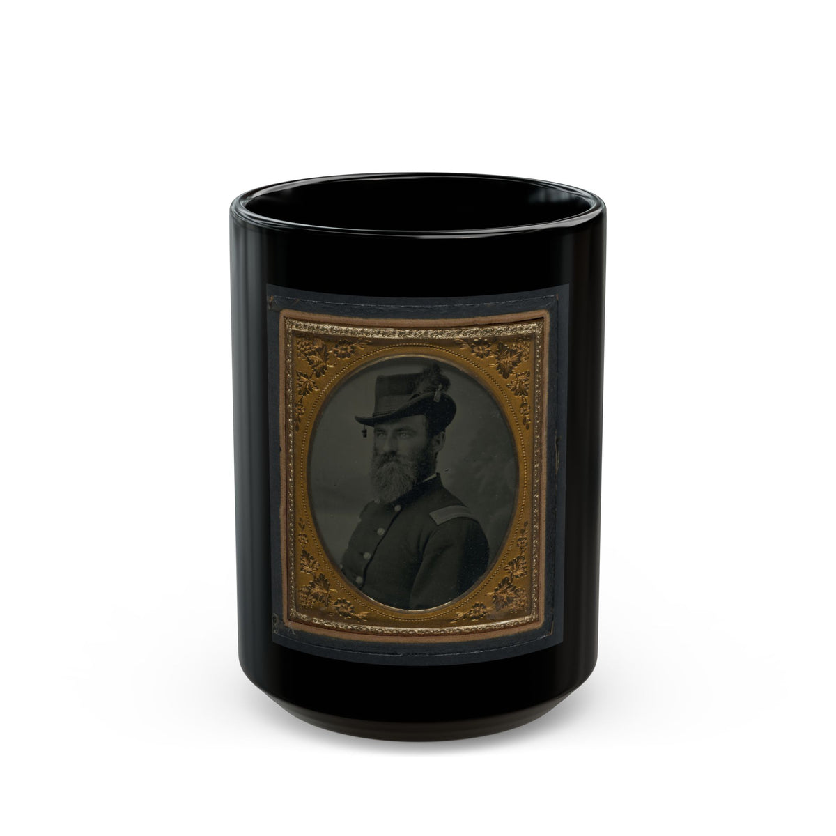 Unidentified Soldier In Union Second Lieutenant's Uniform And Hat With Plume (U.S. Civil War) Black Coffee Mug