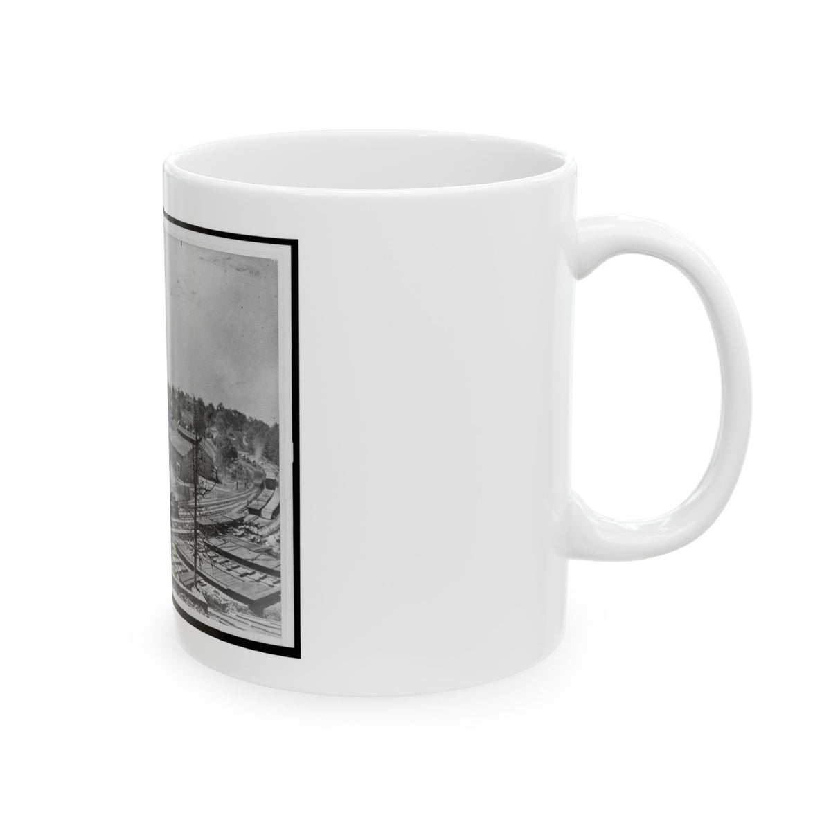 View Of Atlanta, Georgia, With Railroad Cars In Left Foreground (U.S. Civil War) White Coffee Mug