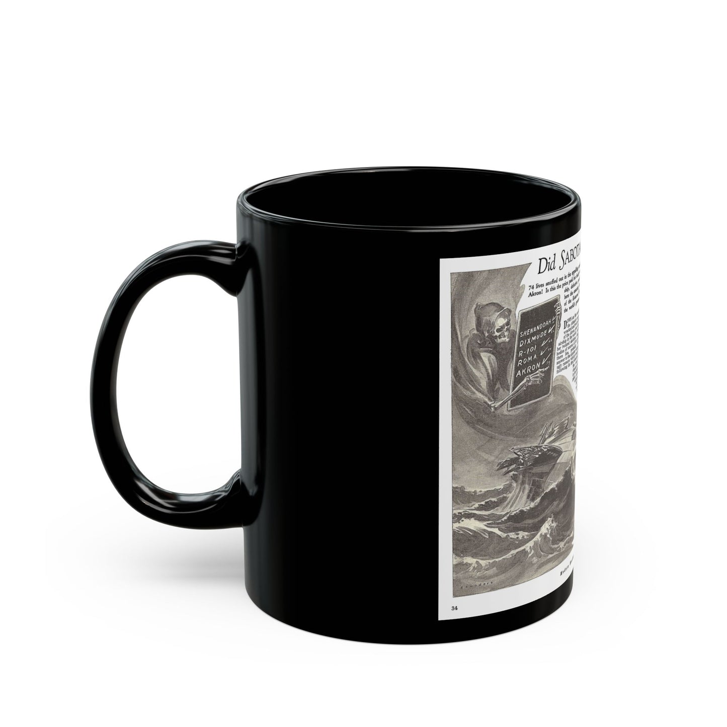 Did Sabotage Wreck the Akron, Modern Mechanix, June 1933 - Black Coffee Mug-Go Mug Yourself