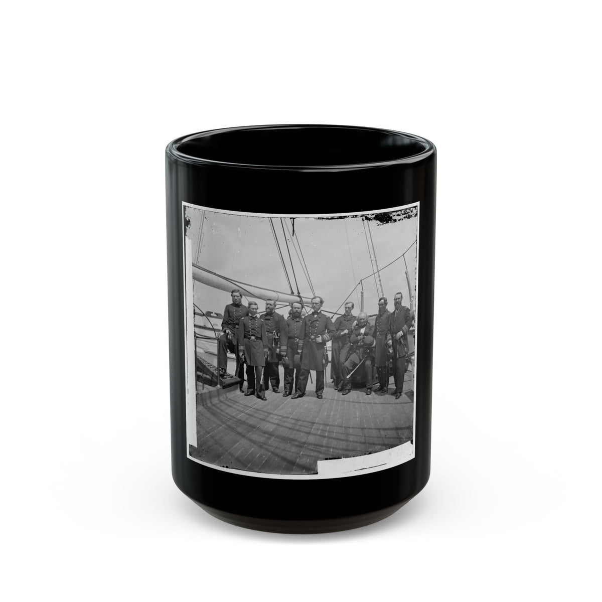 Charleston Harbor, S.C. Rear Admiral John A. Dahlgren (Fifth From Left) And Staff Aboard U.S.S. Pawnee (U.S. Civil War) Black Coffee Mug