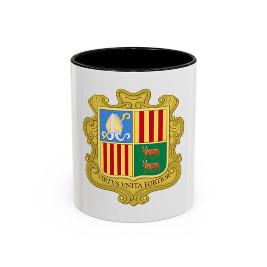 Ornate gold baroque heraldic shield with a white mitre and crosier, red and yellow stripes and two bulls on green.