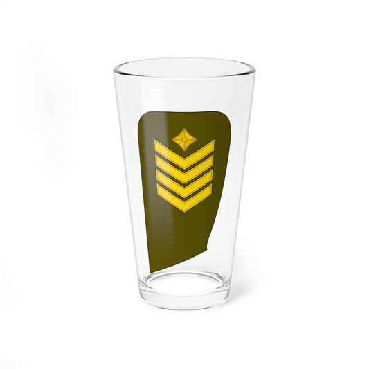 Flat vector olive epaulette shape with four stacked gold chevrons and a small gold four-pointed star above them.