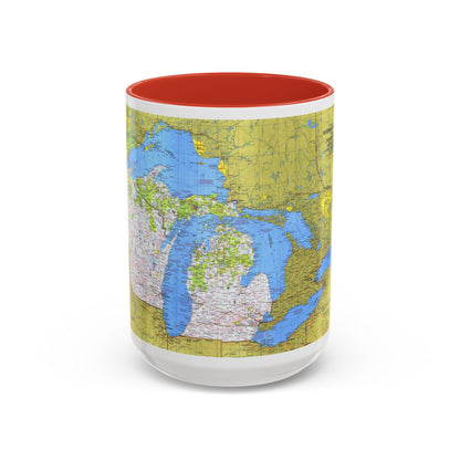 USA - Wisconsin, Michigan ,Great Lakes 1 (1973) (Map) Accent Coffee Mug