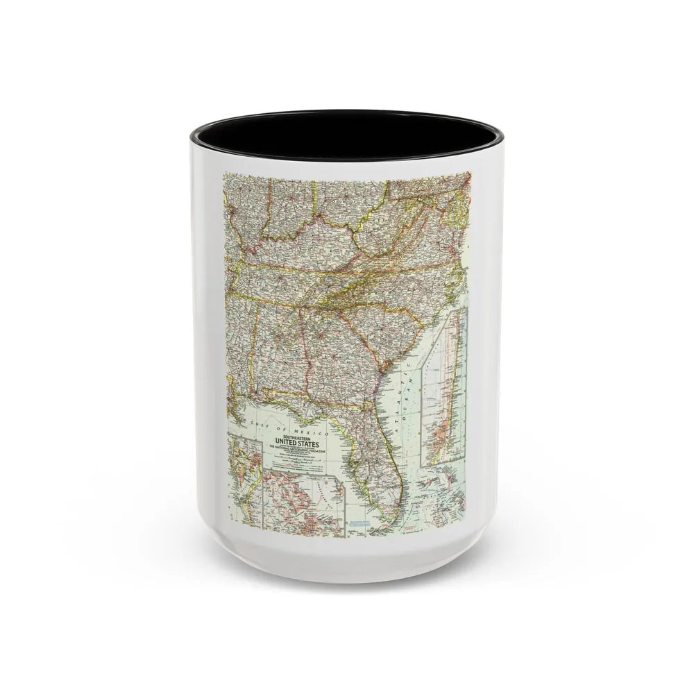 USA - Southeastern (1958) (Map) Accent Coffee Mug-15oz-Black-Go Mug Yourself