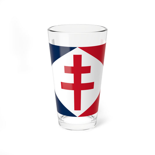 Red double-barred cross centred on a white diamond, set against navy and red corner fields.