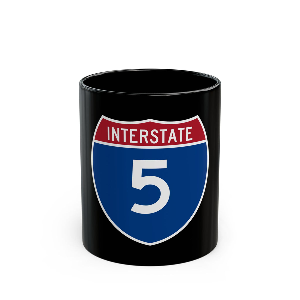 Interstate 5 highway shield, flat vector, in navy, red and white, with INTERSTATE across the top band.