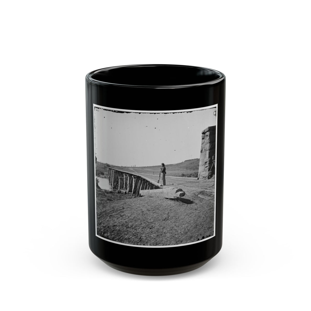 Knoxville, Tenn., Vicinity. Bridge At Strawberry Plains, 20 Miles Northeast Of Knoxville; Camera On Tripod At Right (U.S. Civil War) Black Coffee Mug