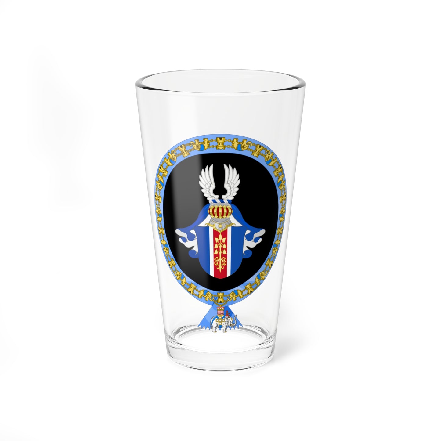 Coat of Arms of Vigdis Finnbogadottir Order of the Elephant (Denmark) (Coat of Arms) Pint Glass 16oz