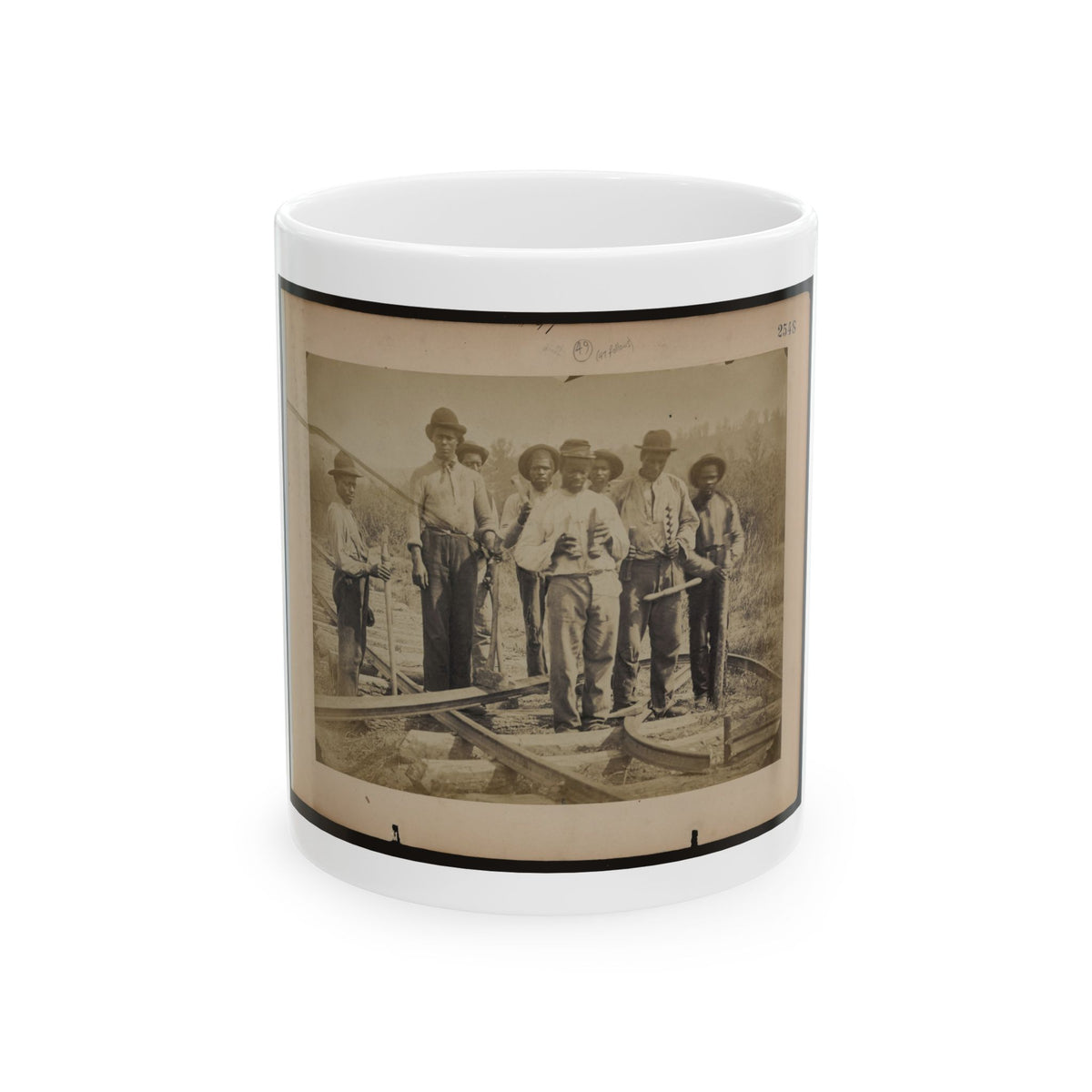 Military Railroad Operations In Northern Virginia  Men Standing On Railroad Track (U.S. Civil War) White Coffee Mug
