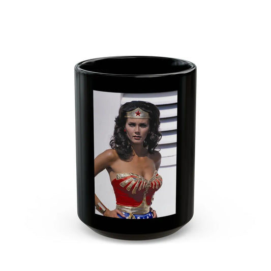 Lynda Carter #282 (Vintage Female Icon) Black Coffee Mug-15oz-Go Mug Yourself