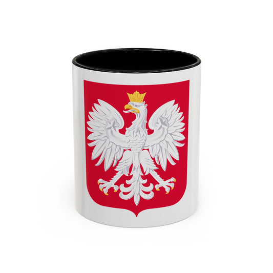 White crowned eagle with spread wings and a yellow beak on a crimson heraldic shield.