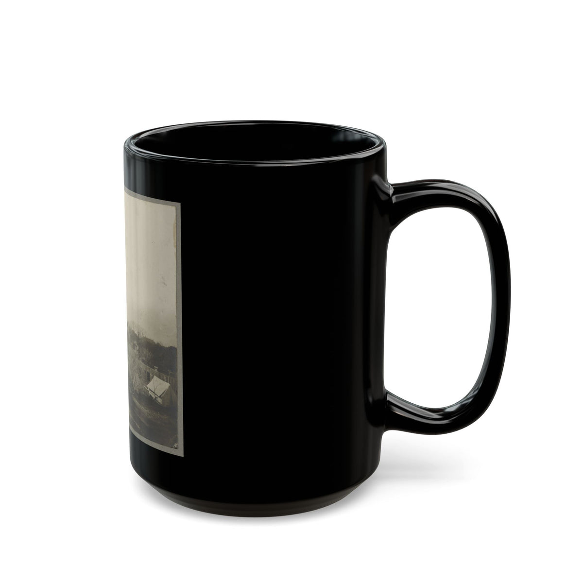 An Aerial View Of A House, Tents, And Other Buildings Partly Obscured By Trees (U.S. Civil War) Black Coffee Mug