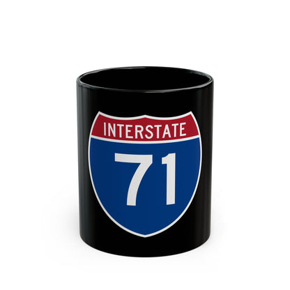 Flat vector US Interstate 71 route shield: white INTERSTATE above the number 71, set on navy blue.