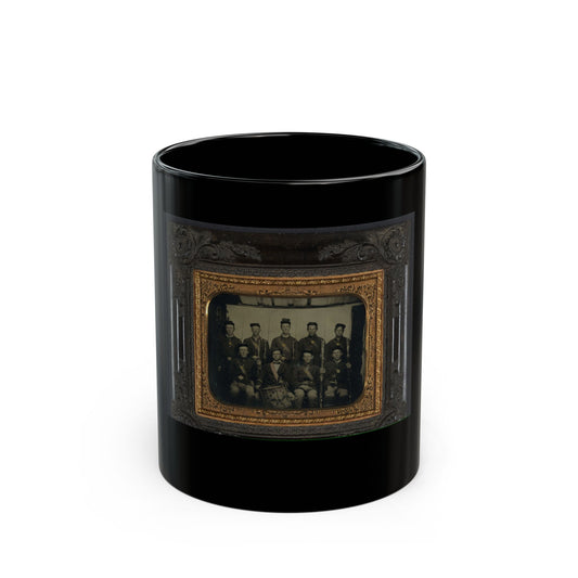 Nine Unidentified Soldiers In Union Uniforms And Forage Caps, Eight With Bayoneted Muskets And One With A Drum (U.S. Civil War) Black Coffee Mug