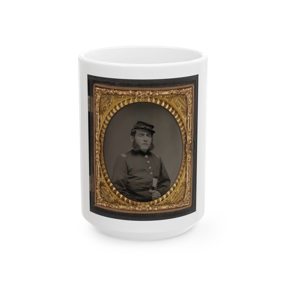 Unidentified Soldier In Union Officers's Uniform And Connecticut State Seal Buttons (U.S. Civil War) White Coffee Mug