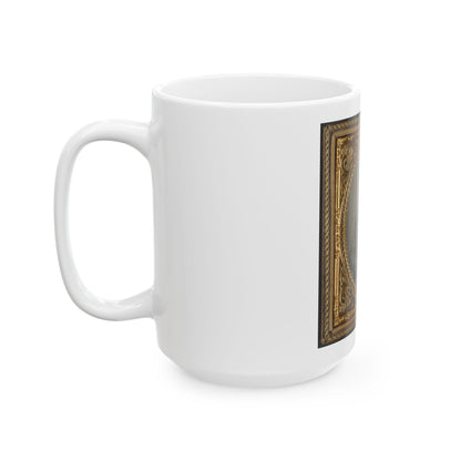 Private Silas A. Shirley Of Co. H, 16th Mississippi Infantry Regiment, With Books And Sign Reading Victory Or Death! (U.S. Civil War) White Coffee Mug